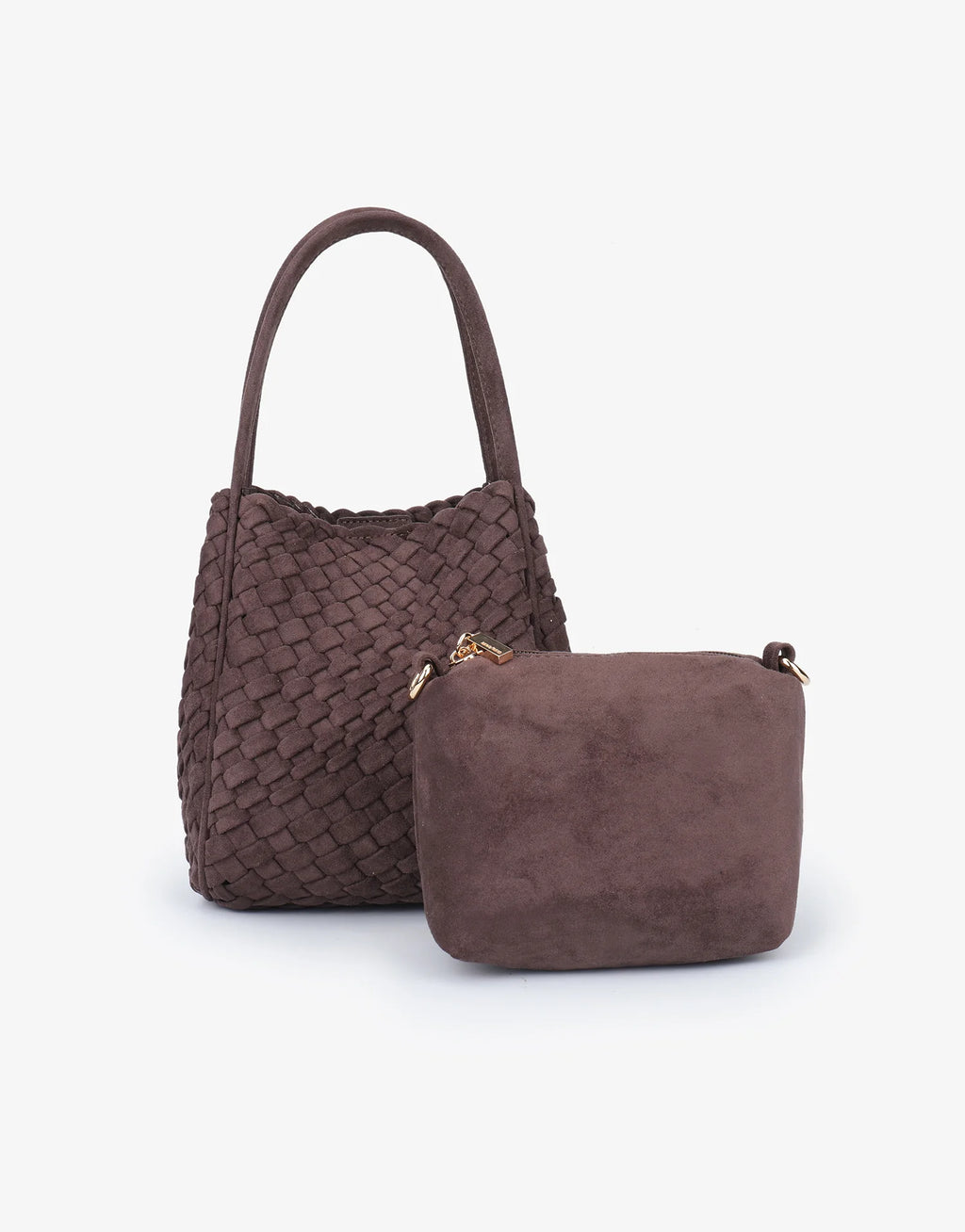 hollace mini tote woven faux suede chocolate