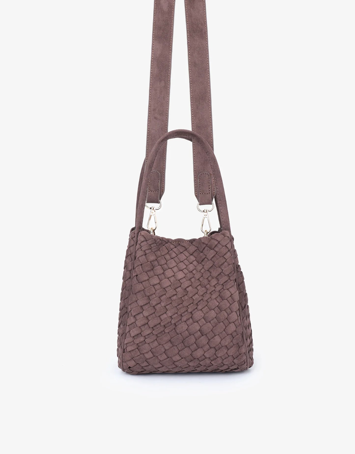 hollace mini tote woven faux suede chocolate