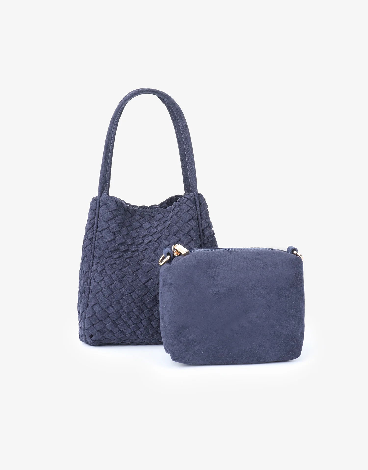 hollace mini tote woven faux suede navy