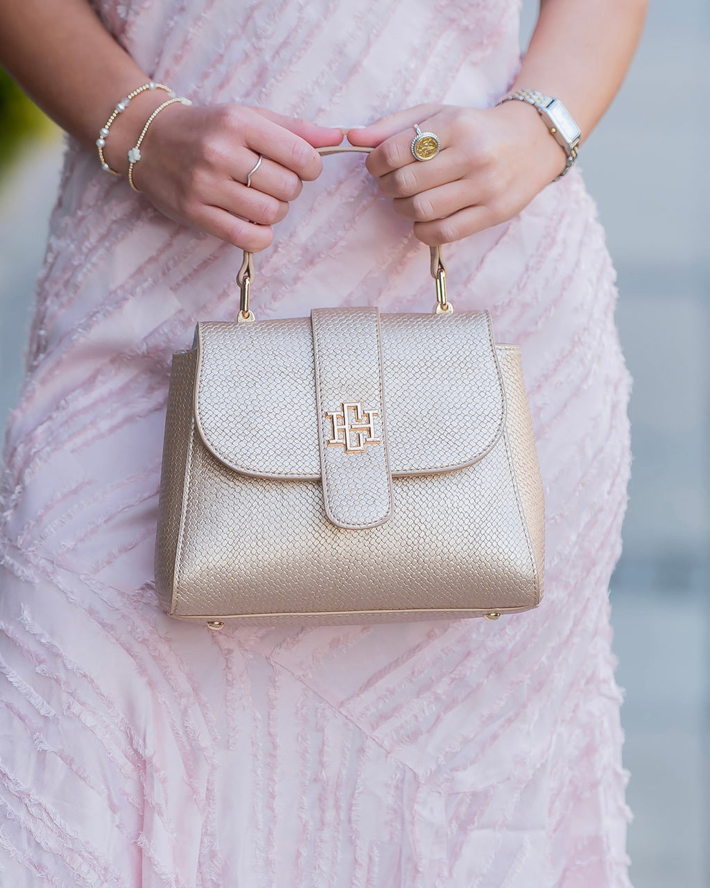 tucker handbag woven gold