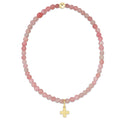 classic pink opal 3mm bracelet - signature cross gold charm
