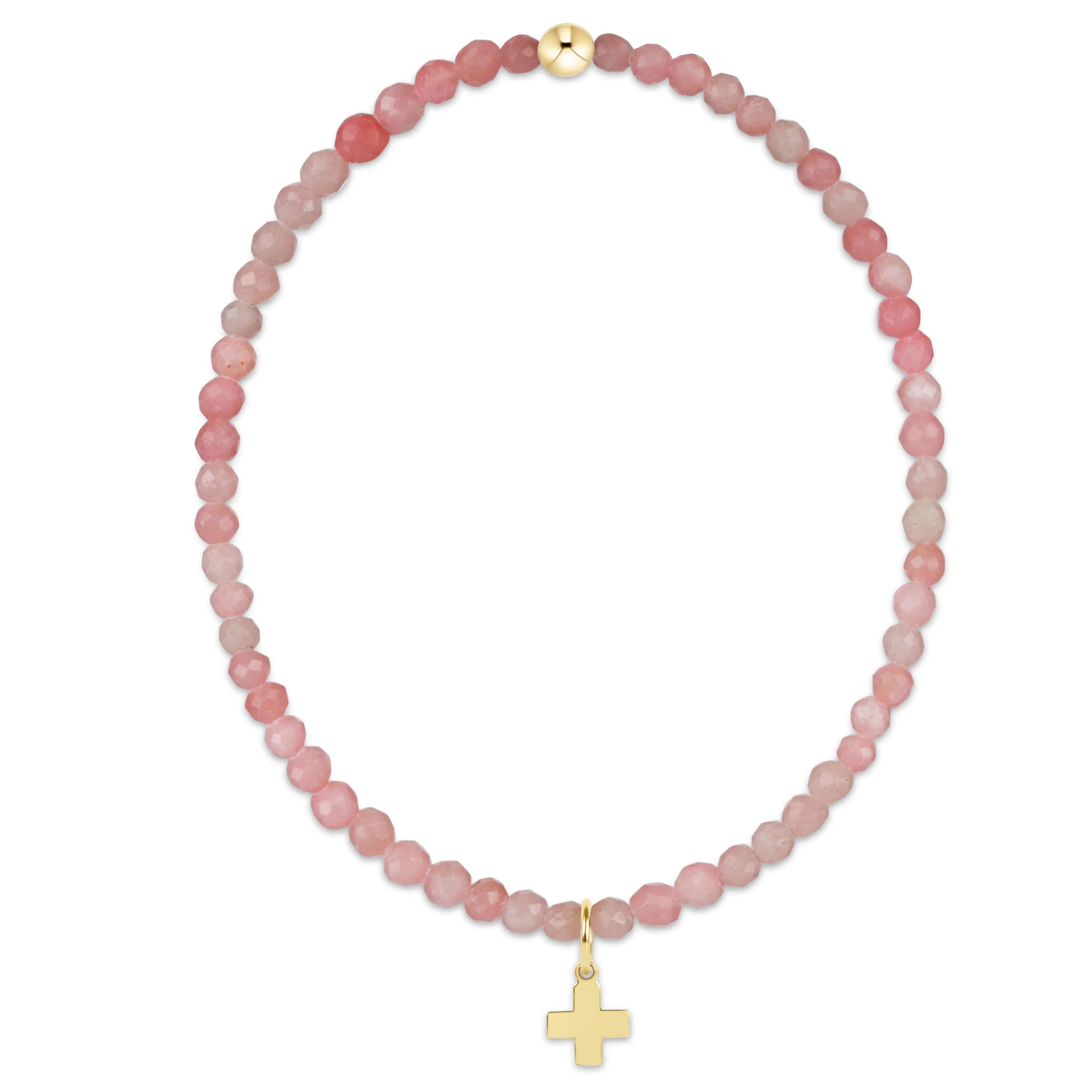 classic pink opal 3mm bracelet - signature cross gold charm