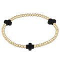 signature cross gold pattern 3mm bead bracelet in onyx