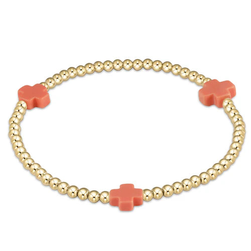 signature cross gold pattern 3mm bead bracelet in coral