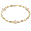 signature cross gold pattern 3mm bead bracelet off white
