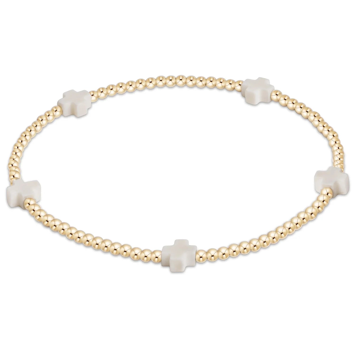 signature cross small gold 2mm bead bracelet off-white