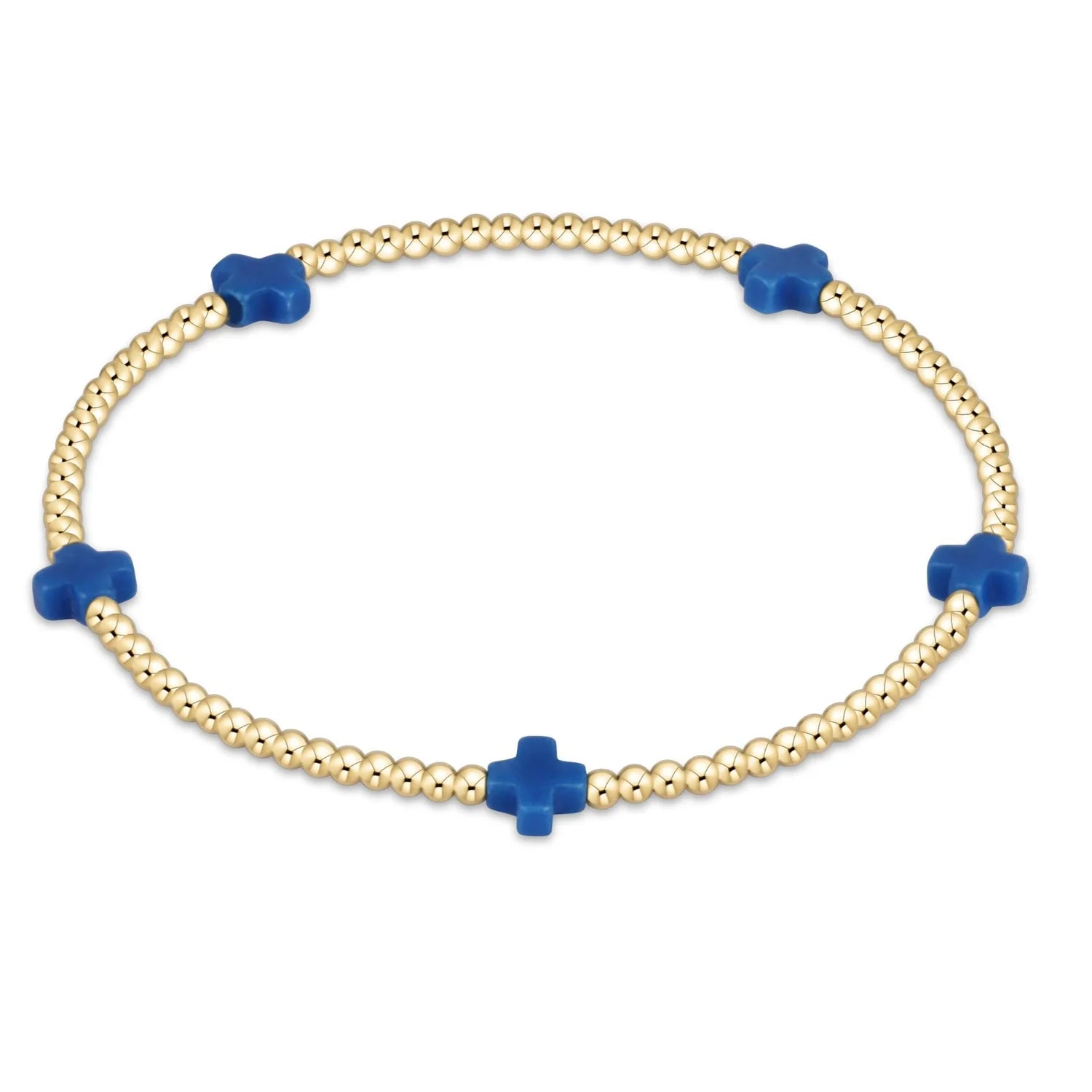 signature cross small gold 2mm bead bracelet cobalt