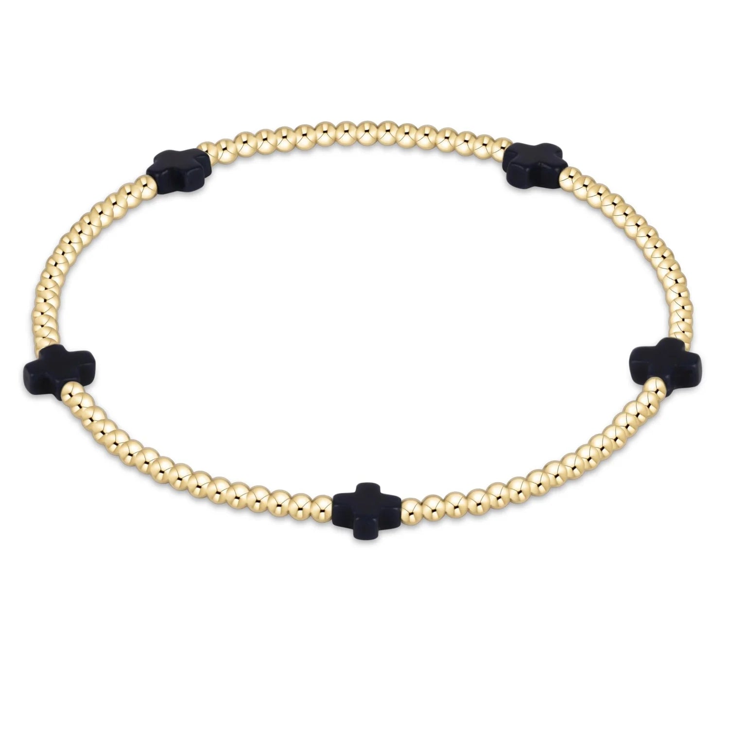 signature cross small gold 2mm bead bracelet navy