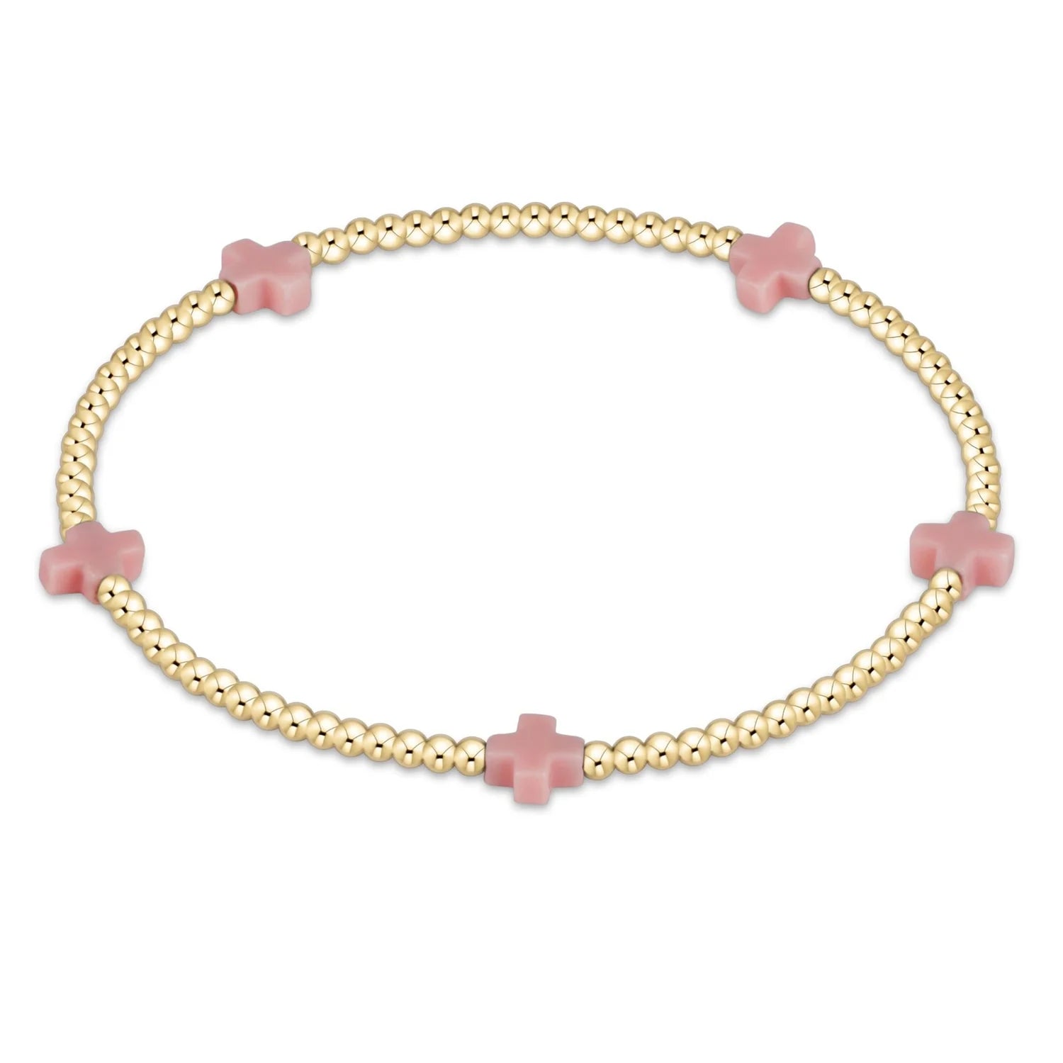 signature cross small gold 2mm bead bracelet pink