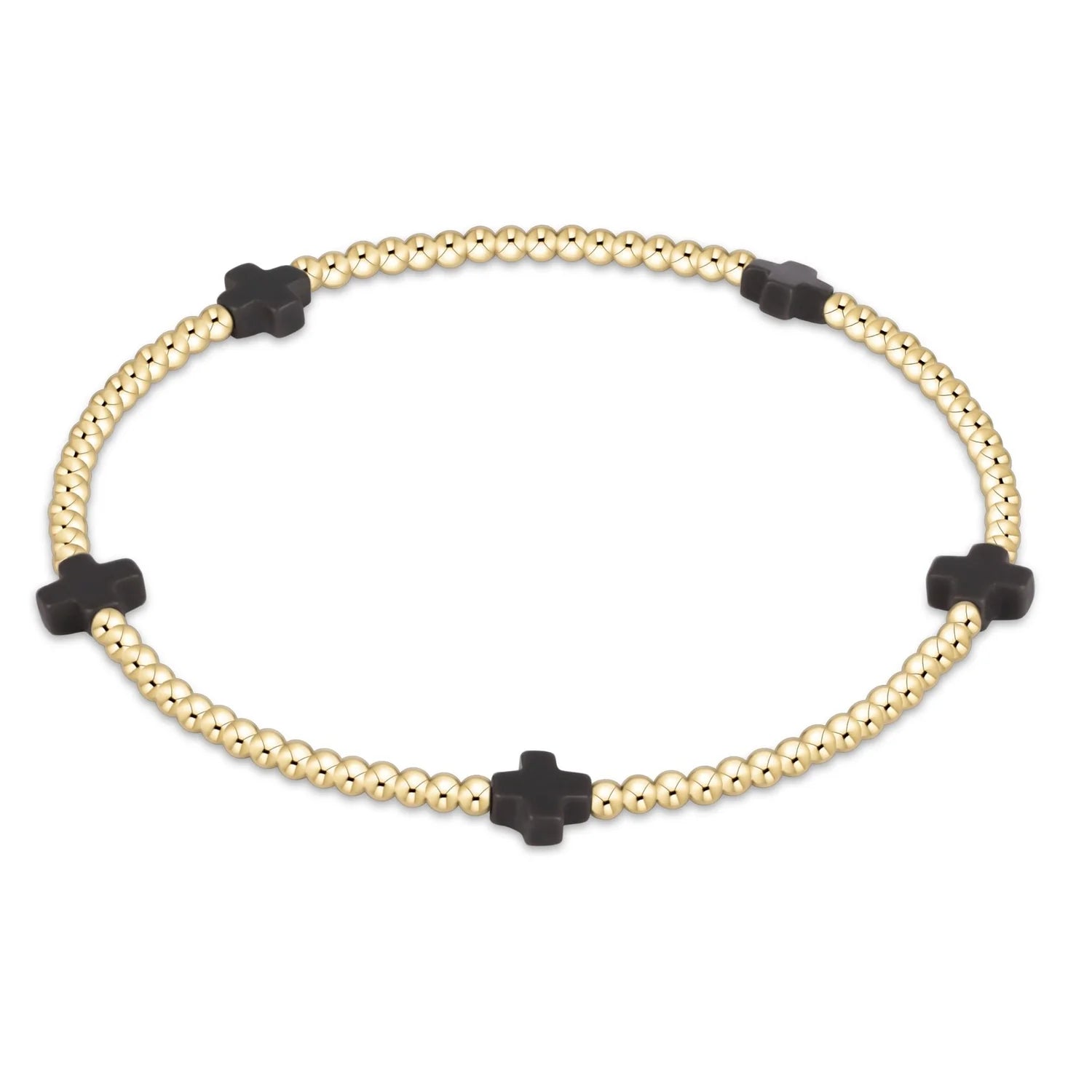 signature cross small gold 2mm bead bracelet charcoal