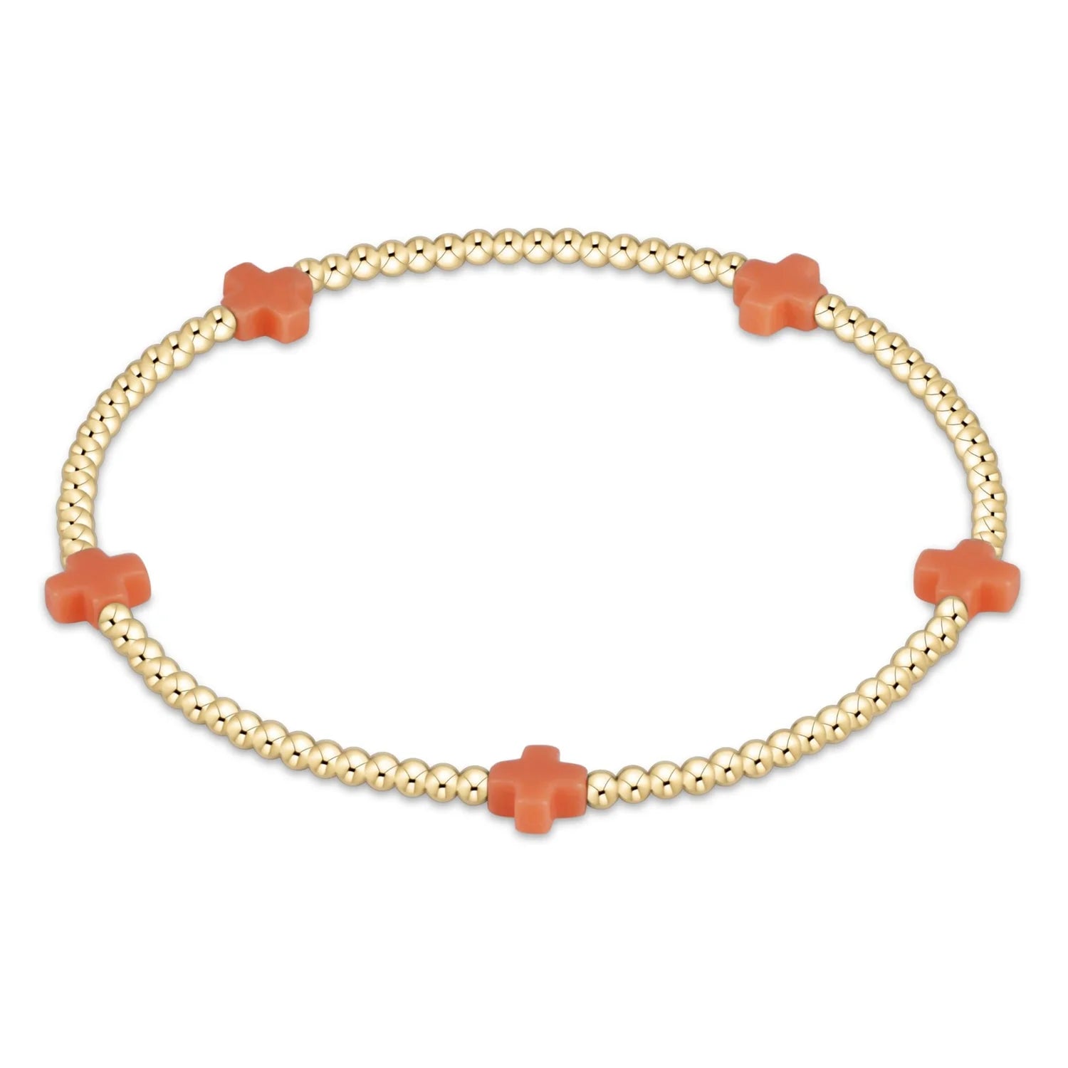 signature cross small gold 2mm bead bracelet coral