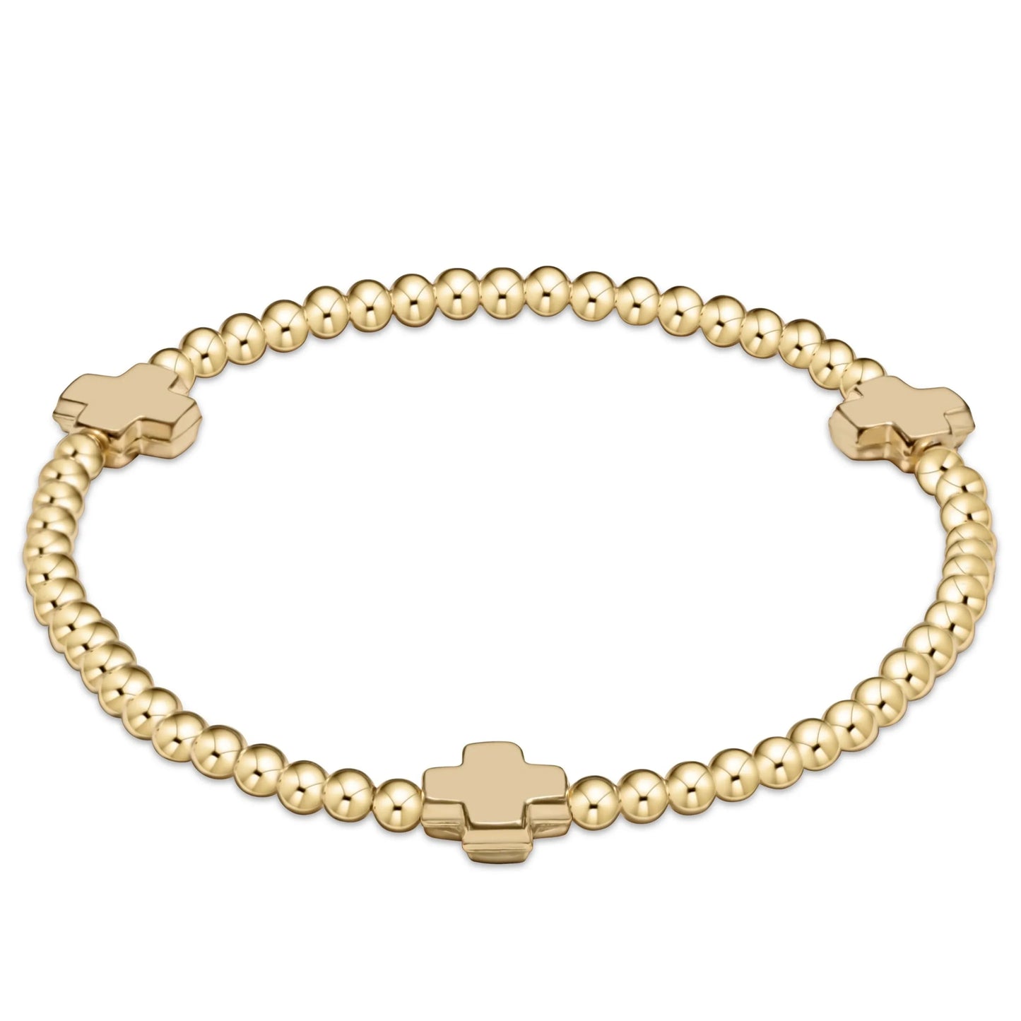 signature cross gold pattern 3mm bead bracelet gold