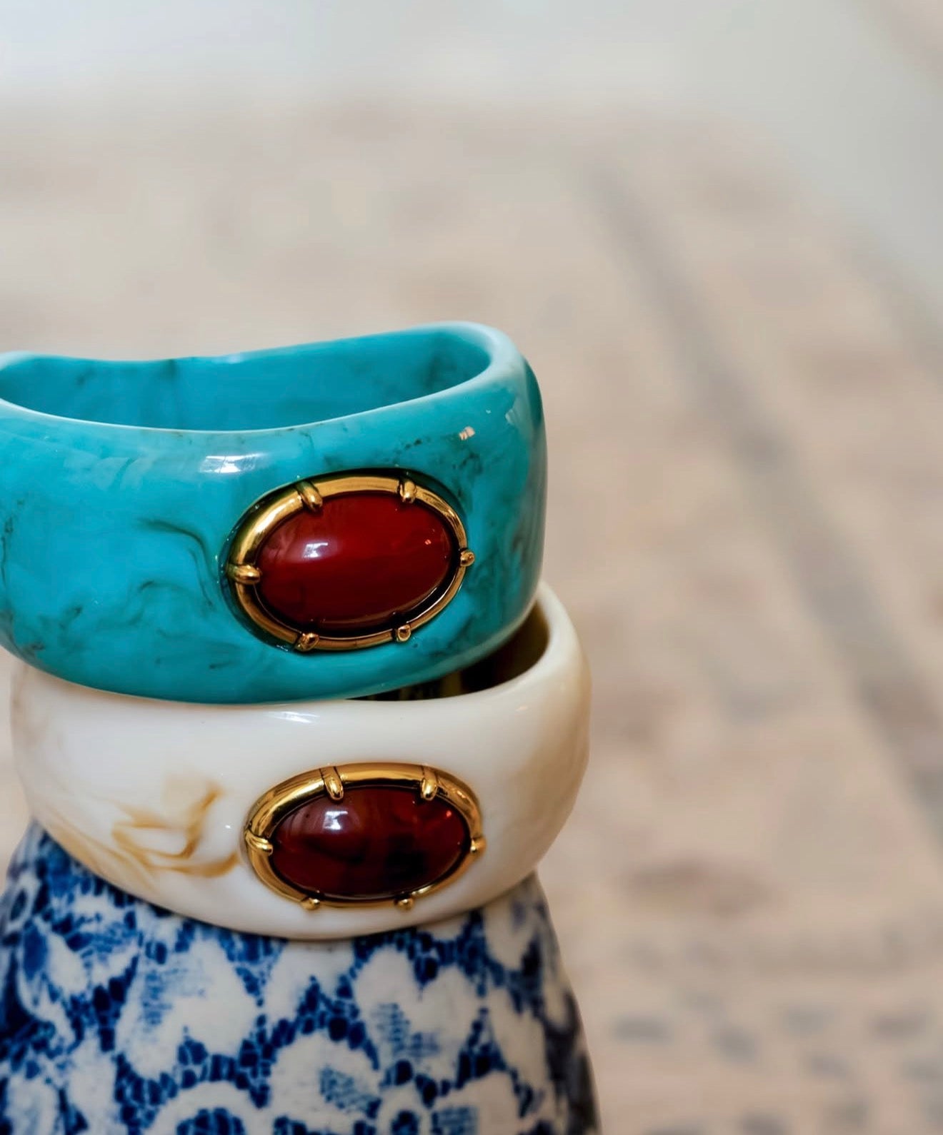 wide bangle red stone
