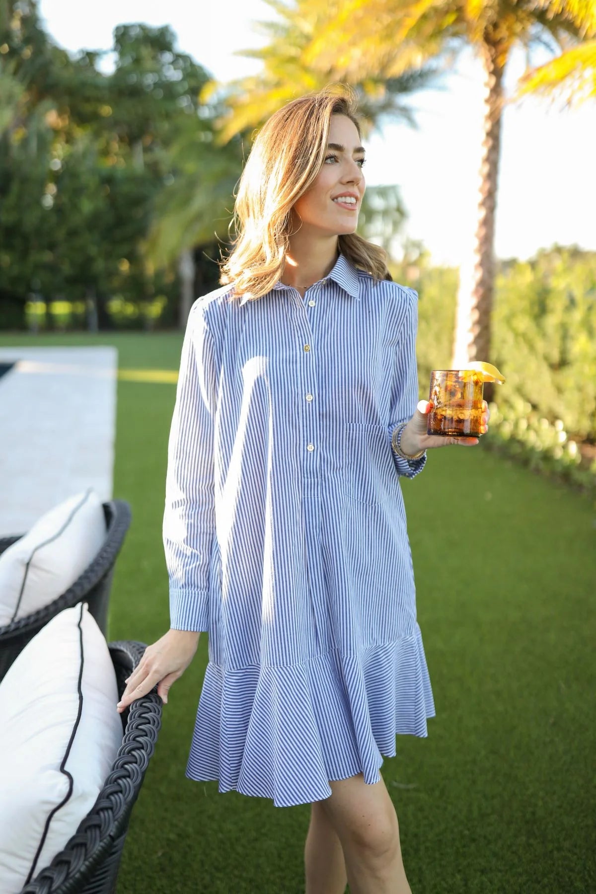 iris drop waist shirt dress navy stripe