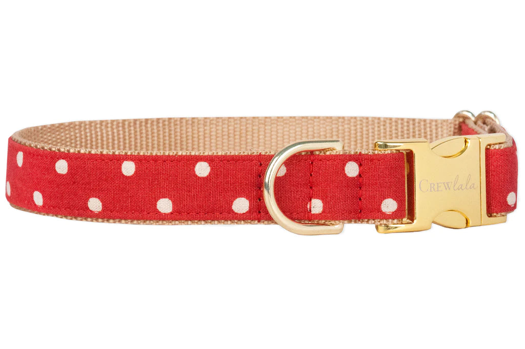 ivory dot on ruby red  Belle Bow Dog Collar