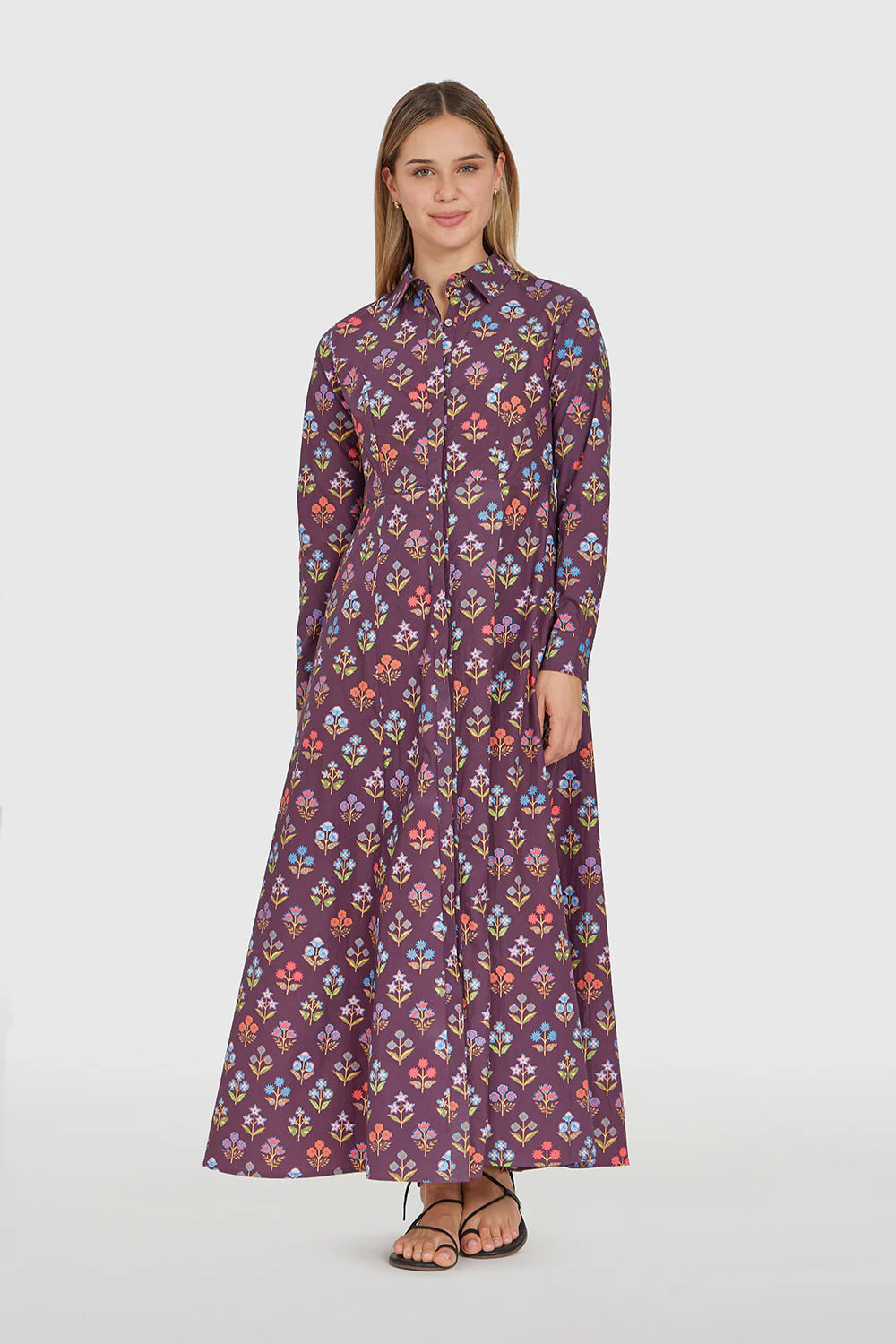 classic shirtdress in holiday flowers