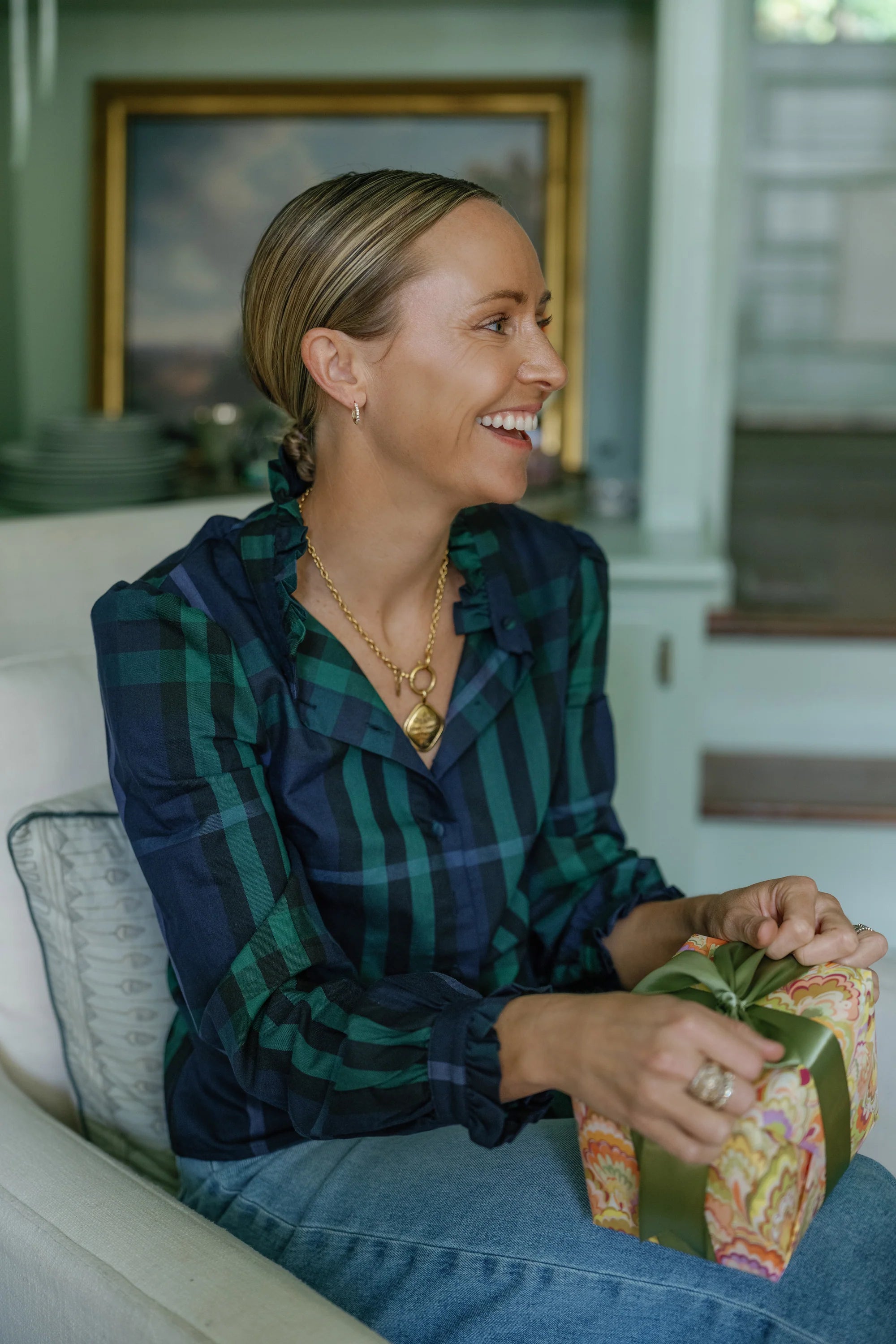 miller top navy plaid