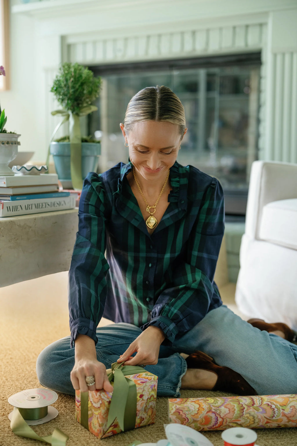 miller top navy plaid