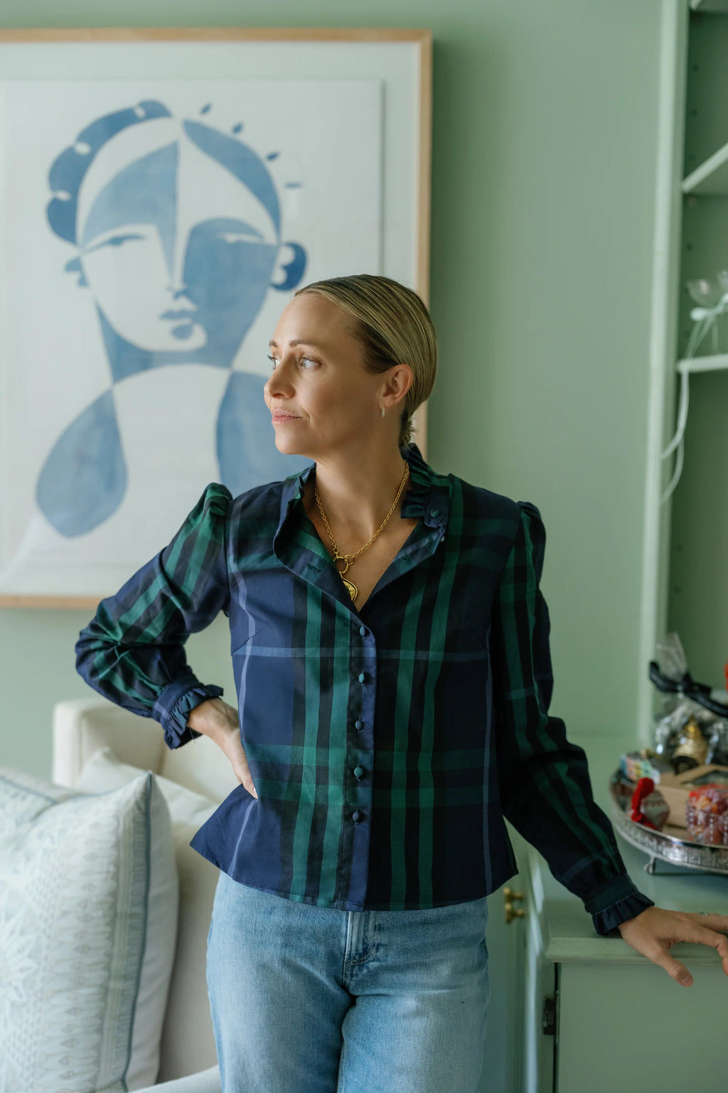 miller top navy plaid