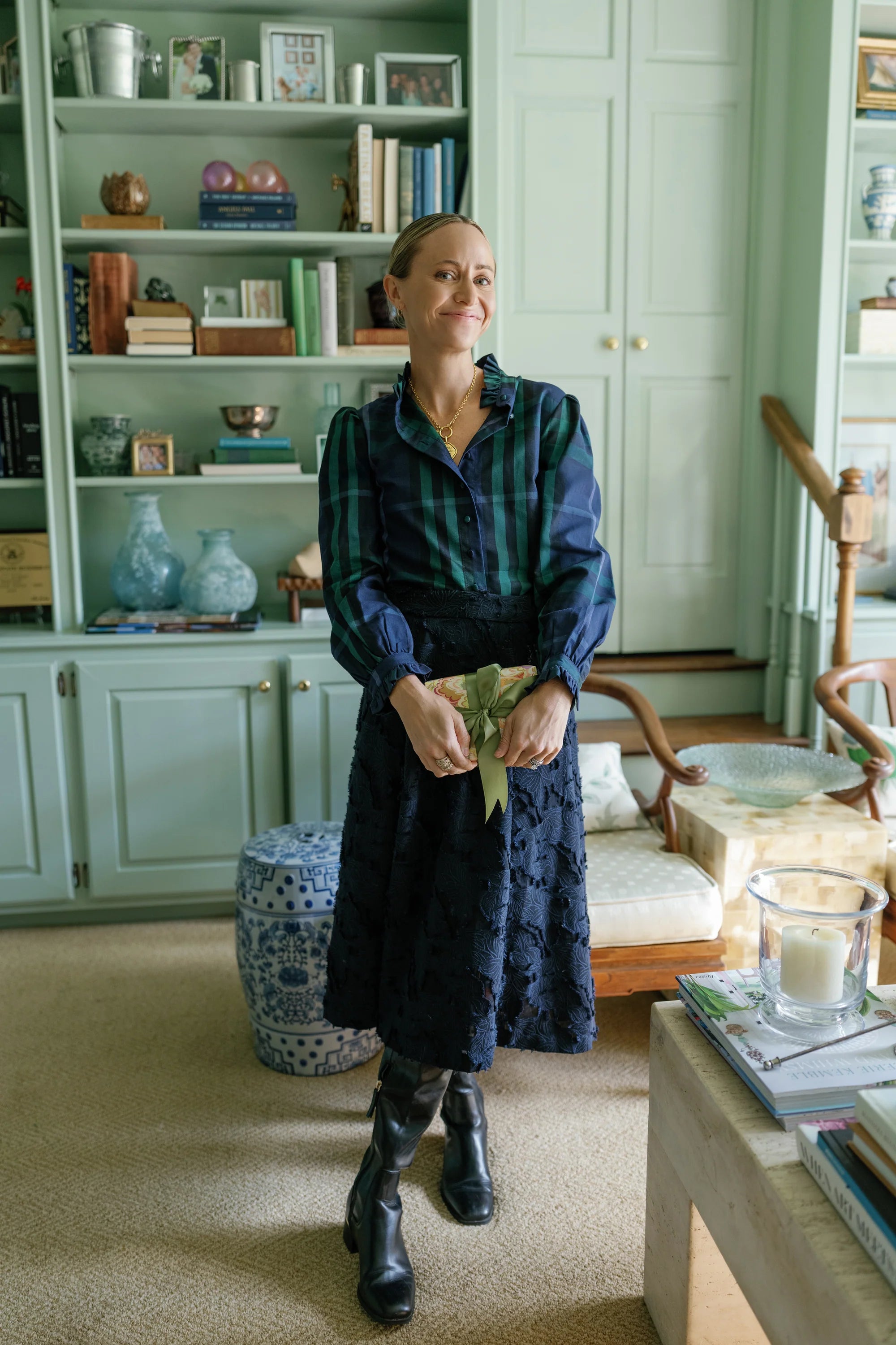 miller top navy plaid