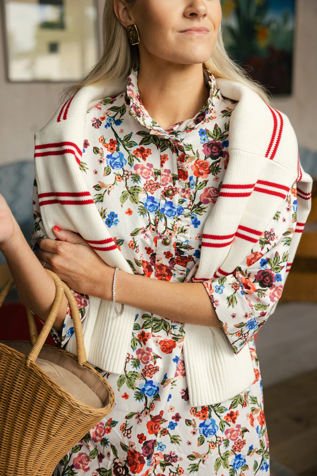 olive dress in dawn garden