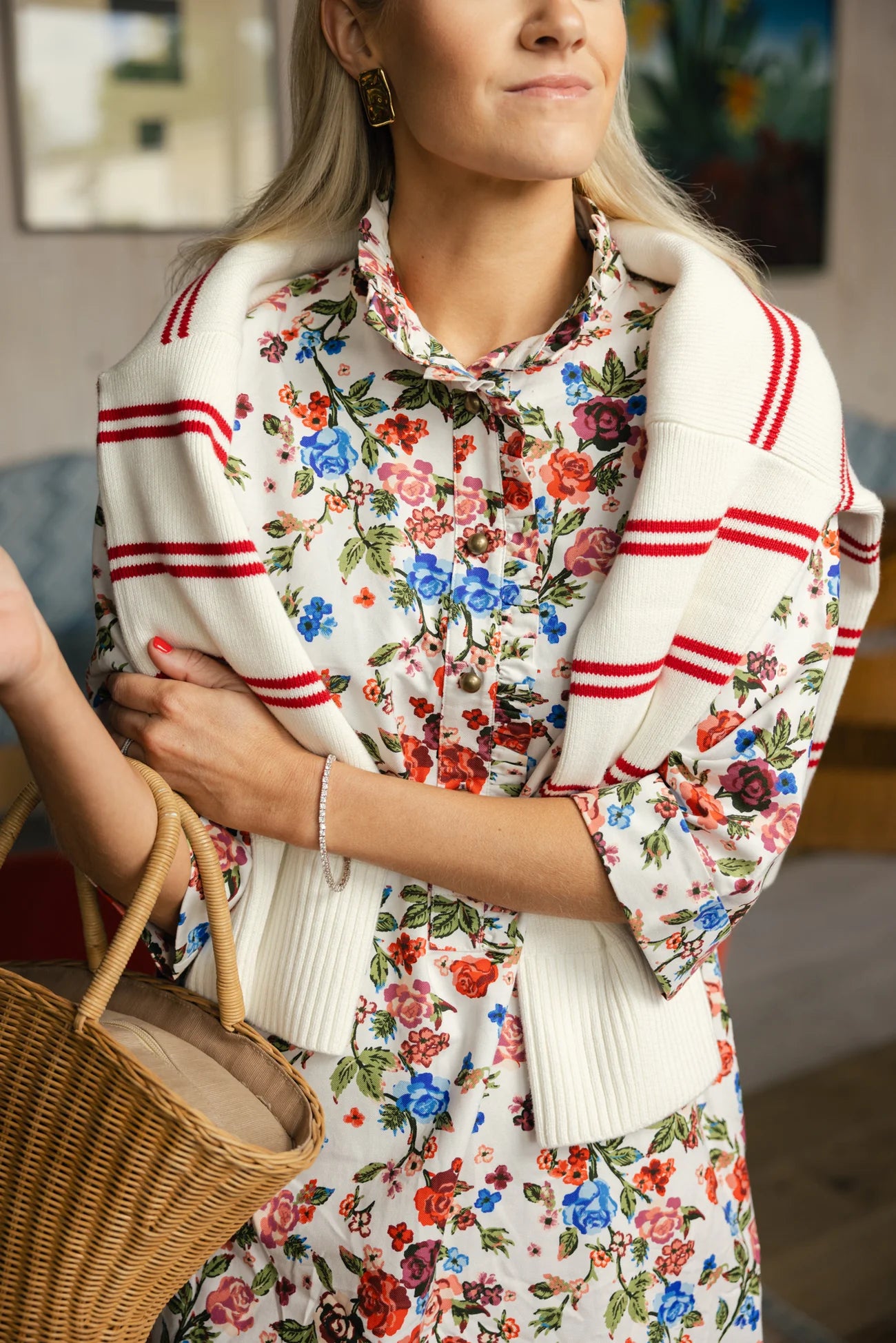 olive dress in dawn garden