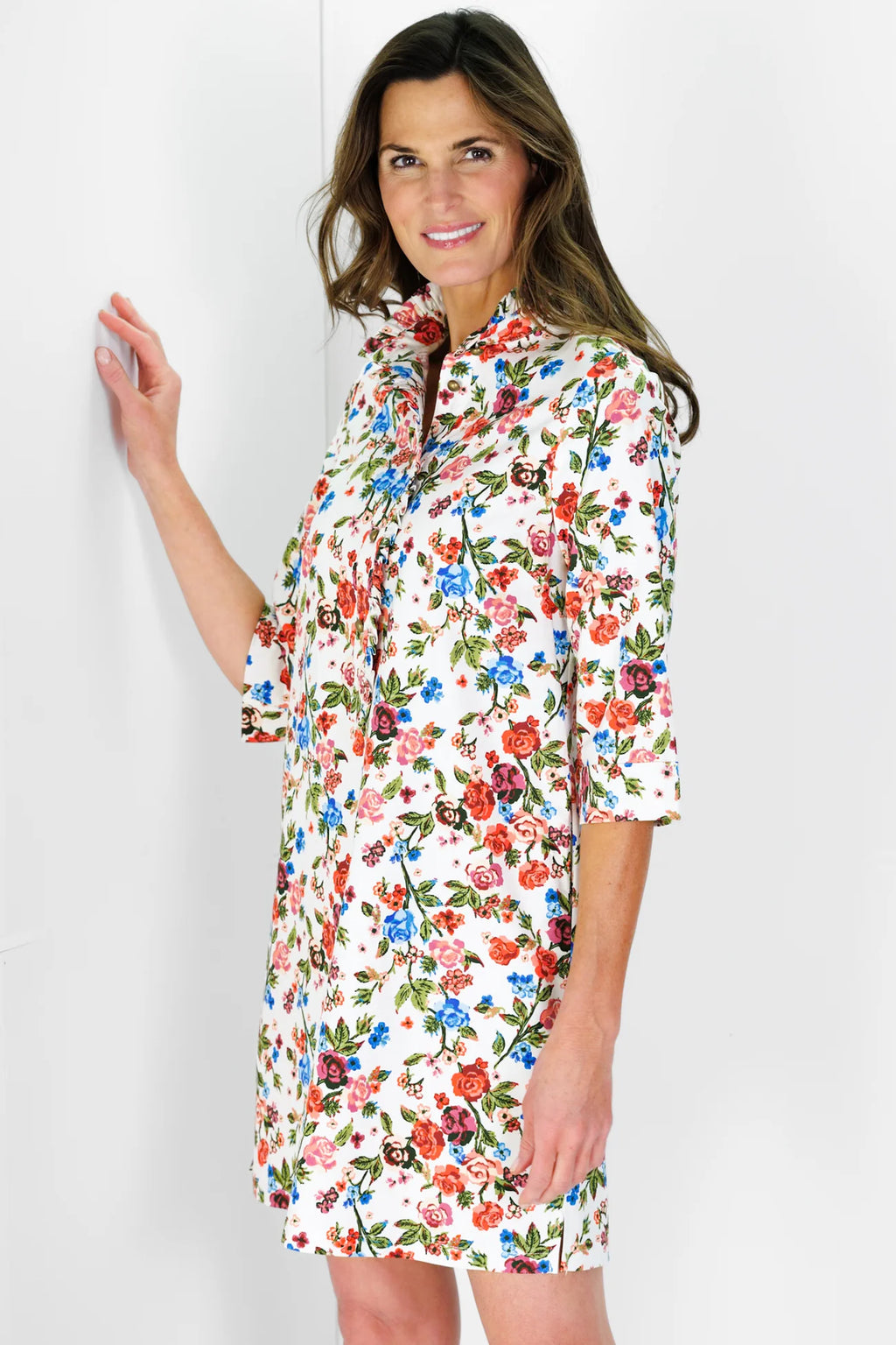 olive dress in dawn garden