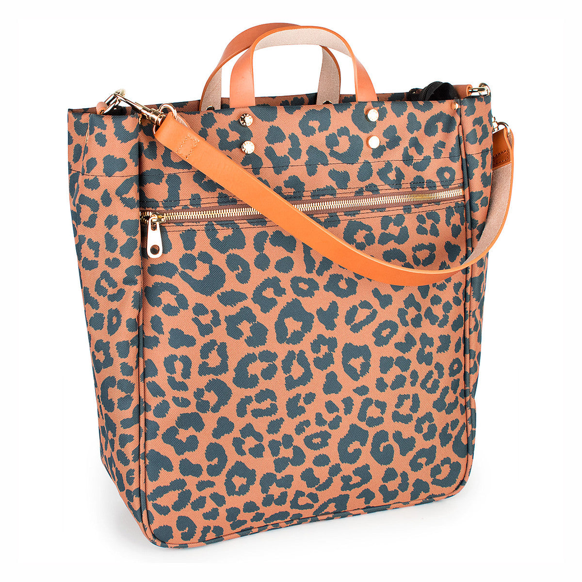 parker leoopard nylon tote with leather accents