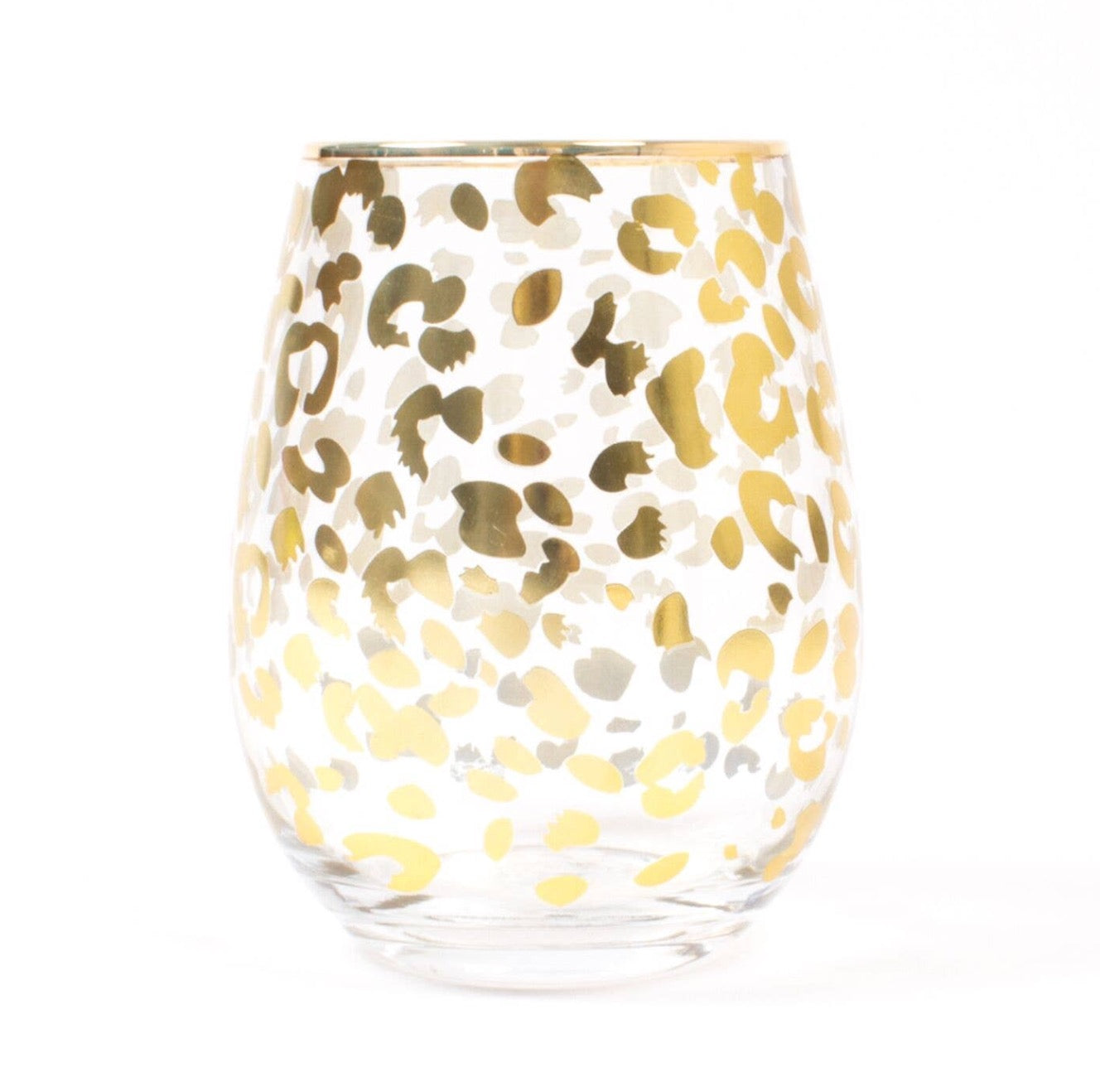 gold leopard stemless wine glass