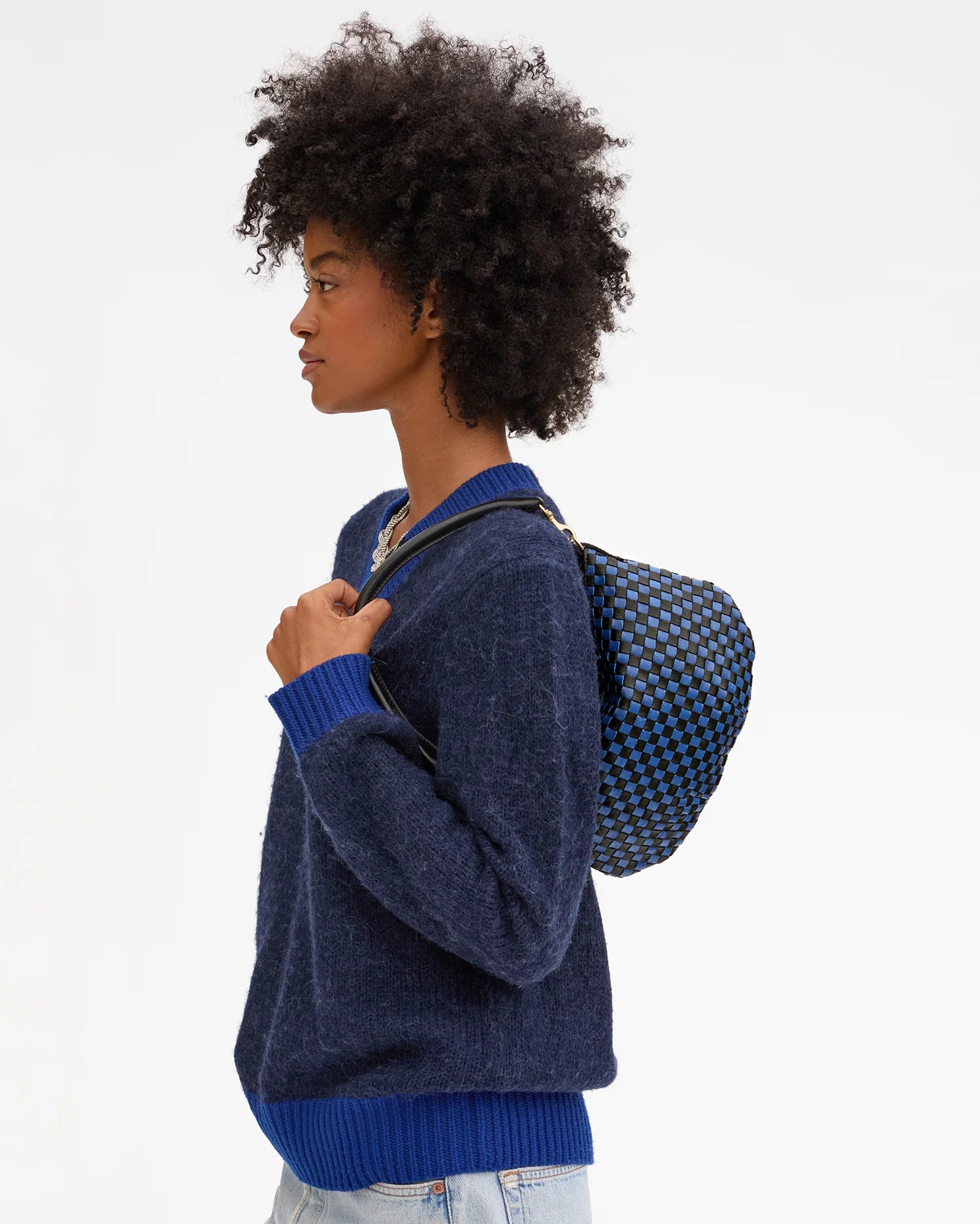 petit moyen woven checker black/cobalt