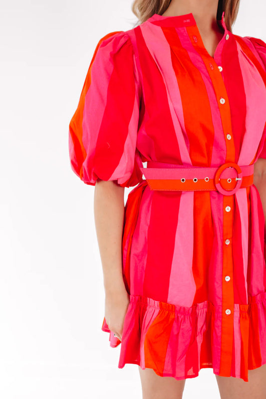 rae belted dress pink multi