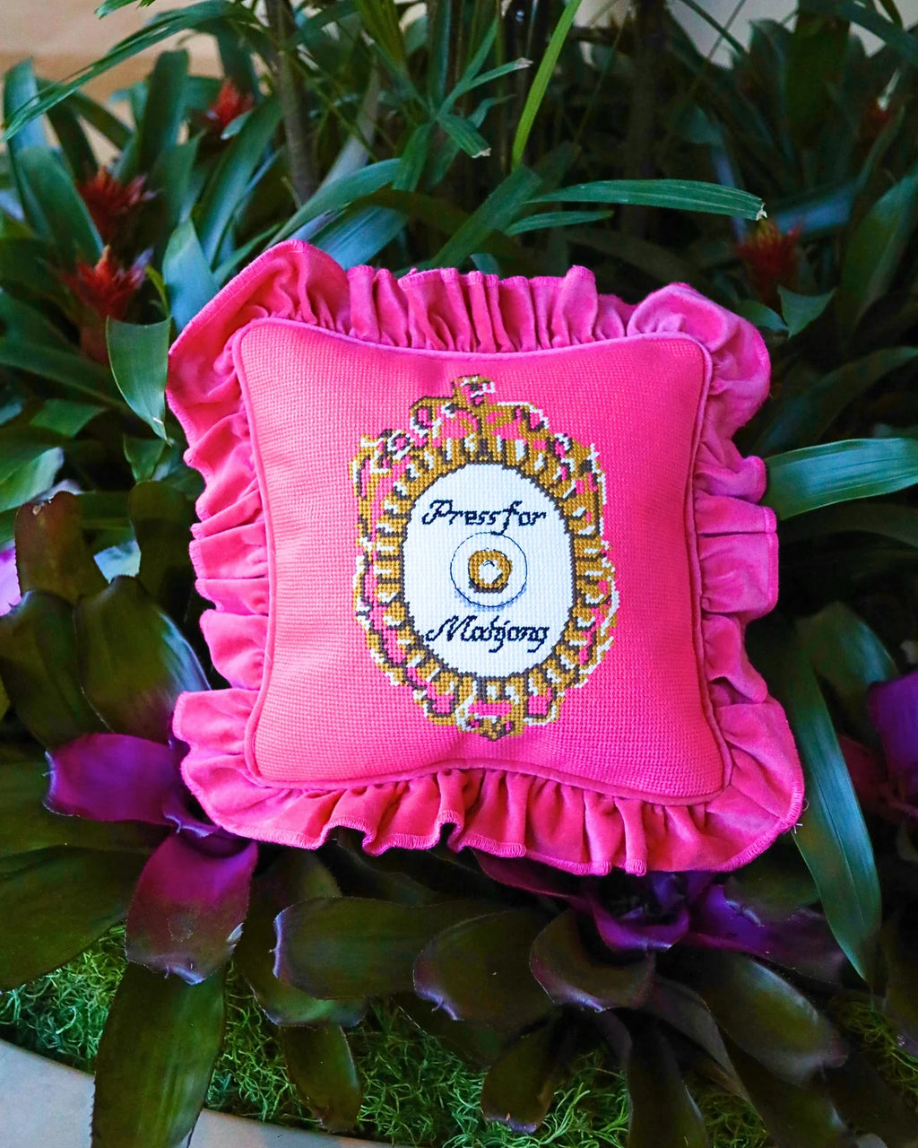 press for mahjong needlepoint pillow