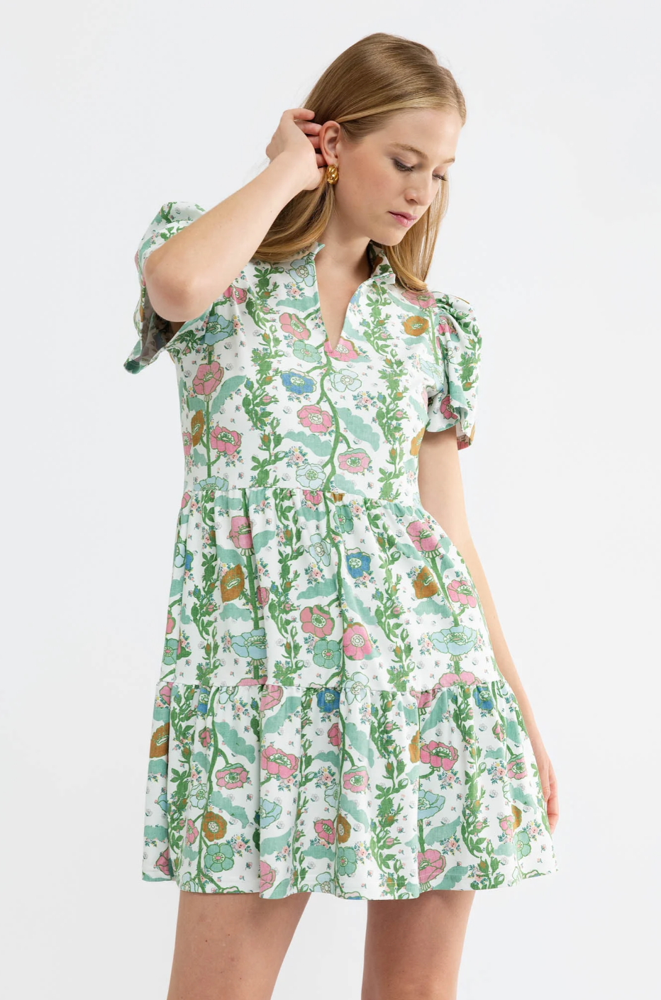 navy dress in handkerchief bloom