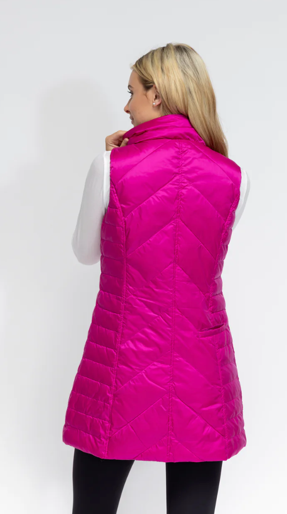 chevron quilted vest in hot pink