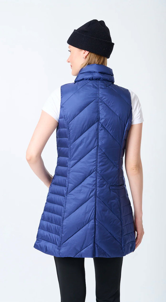 chevron quilted vest in blueberry