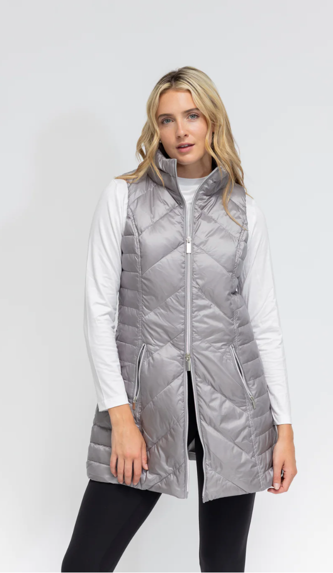 chevron quilted vest in fossil
