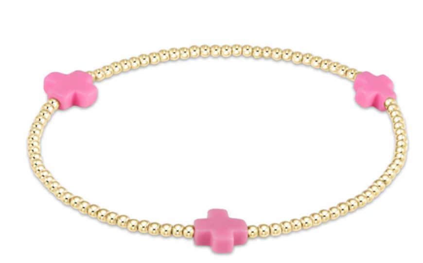 signature cross gold pattern 2mm bead bracelet bright pink