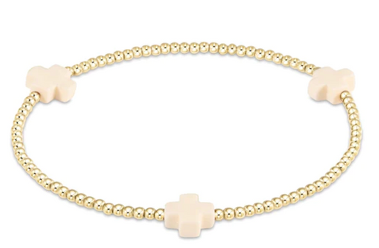 signature cross gold pattern 2mm bead bracelet off white