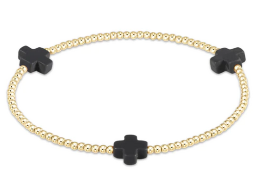 signature cross gold pattern 2mm bead bracelet charcoal