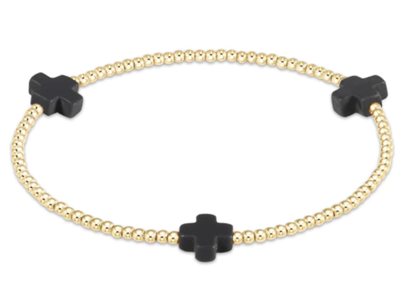 signature cross gold pattern 3mm bead bracelet charcoal