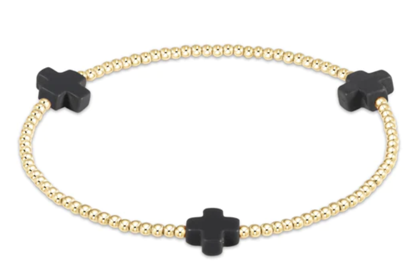 signature cross gold pattern 2mm bead bracelet onyx