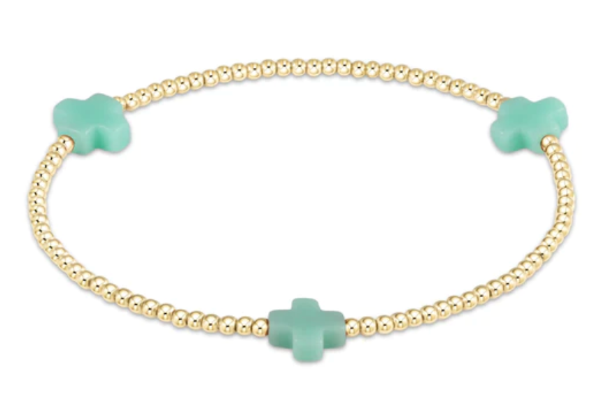 signature cross gold pattern 2mm bead bracelet mint