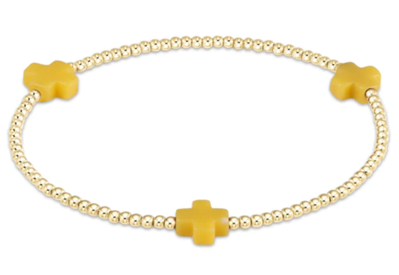 signature cross gold pattern 3mm bead bracelet canary