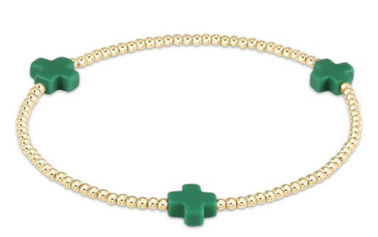signature cross gold pattern 2mm bead bracelet emerald