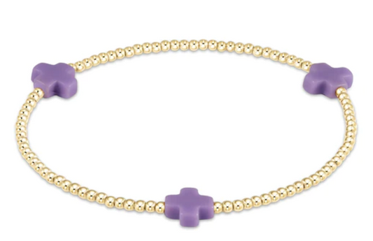 signature cross gold pattern 2mm bead bracelet purple