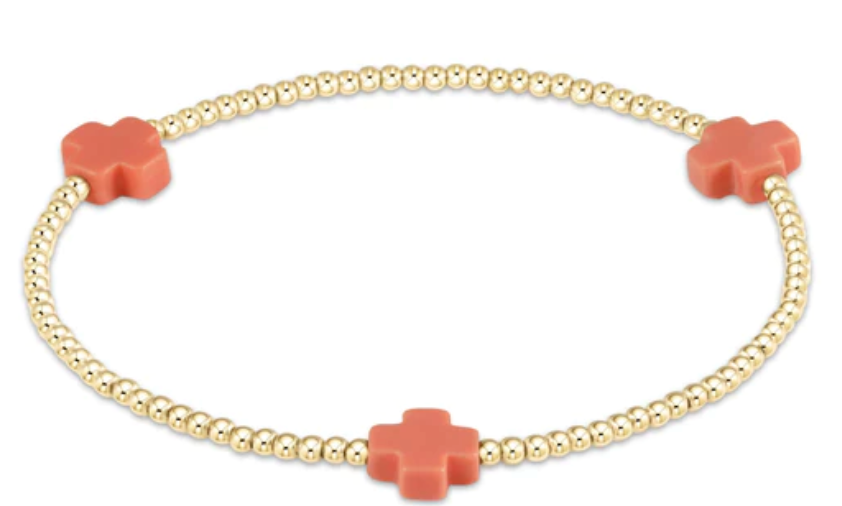 signature cross gold pattern 2mm bead bracelet coral