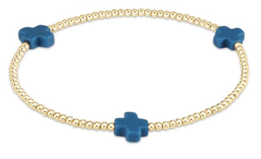 signature cross gold pattern 2mm bead bracelet cobalt
