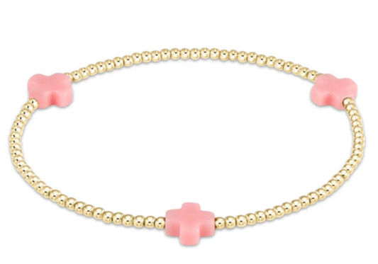 signature cross gold pattern 2mm bead bracelet pink