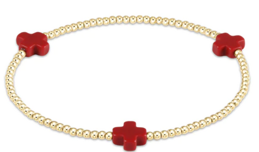 signature cross gold pattern 2mm bead bracelet red