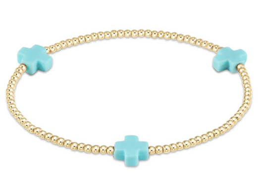 signature cross gold pattern 2mm bead bracelet turquoise